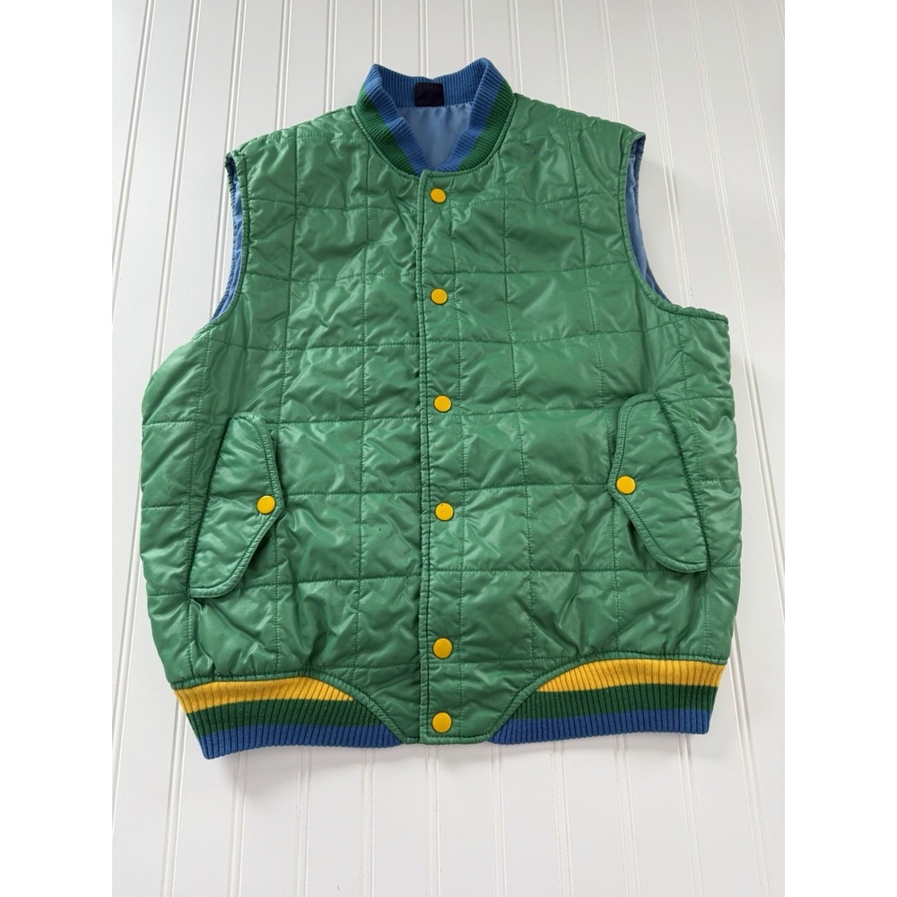 Vintage Brittania Green‎ Puffer Vest Men's Large 70s 80s Nylon Snap Front